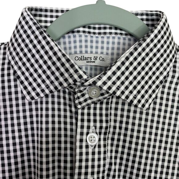 Collars & Co Polo Shirt Mens Medium Black Gingham Dress Collar Golf Preppy NEW